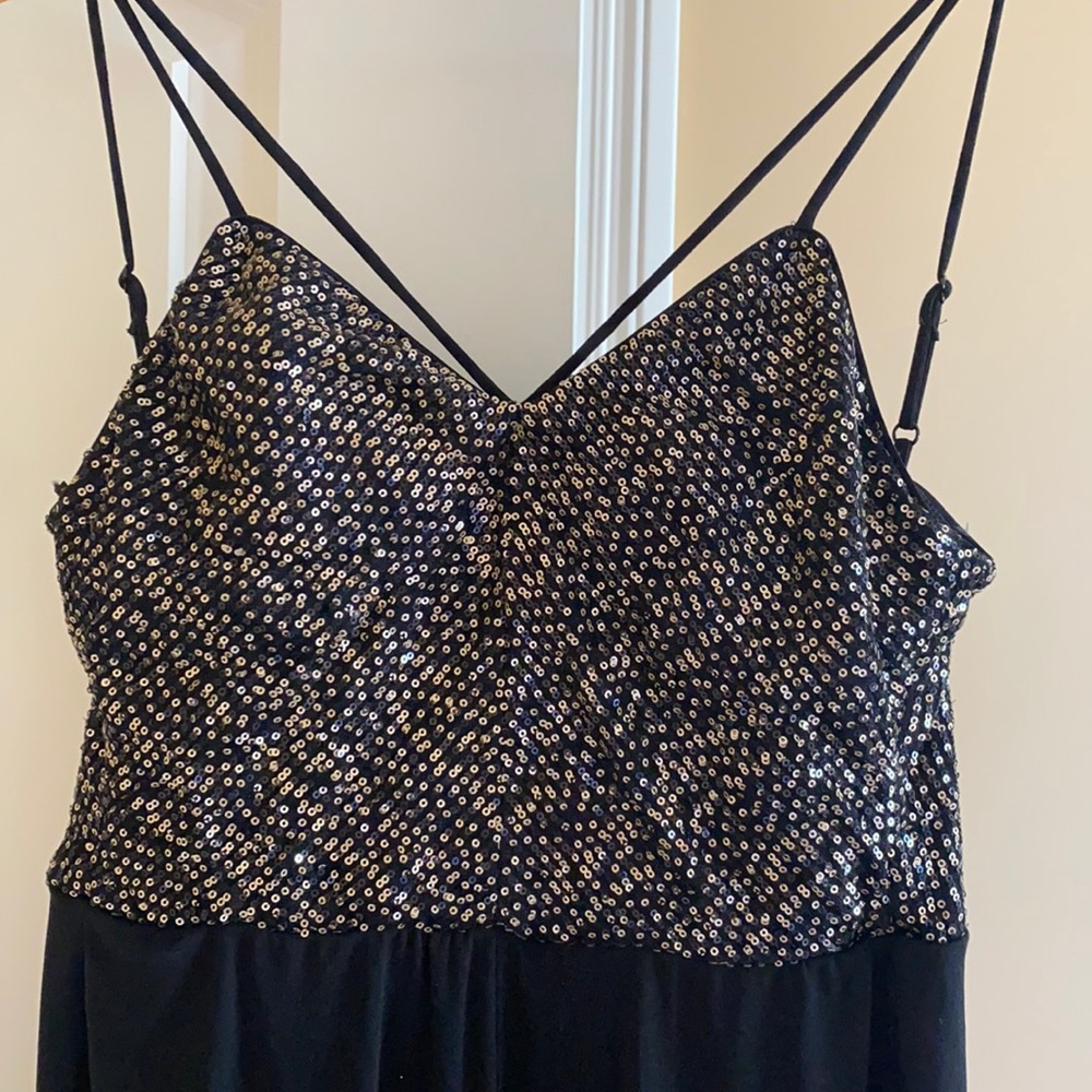 Black sequined top party jumpsuit